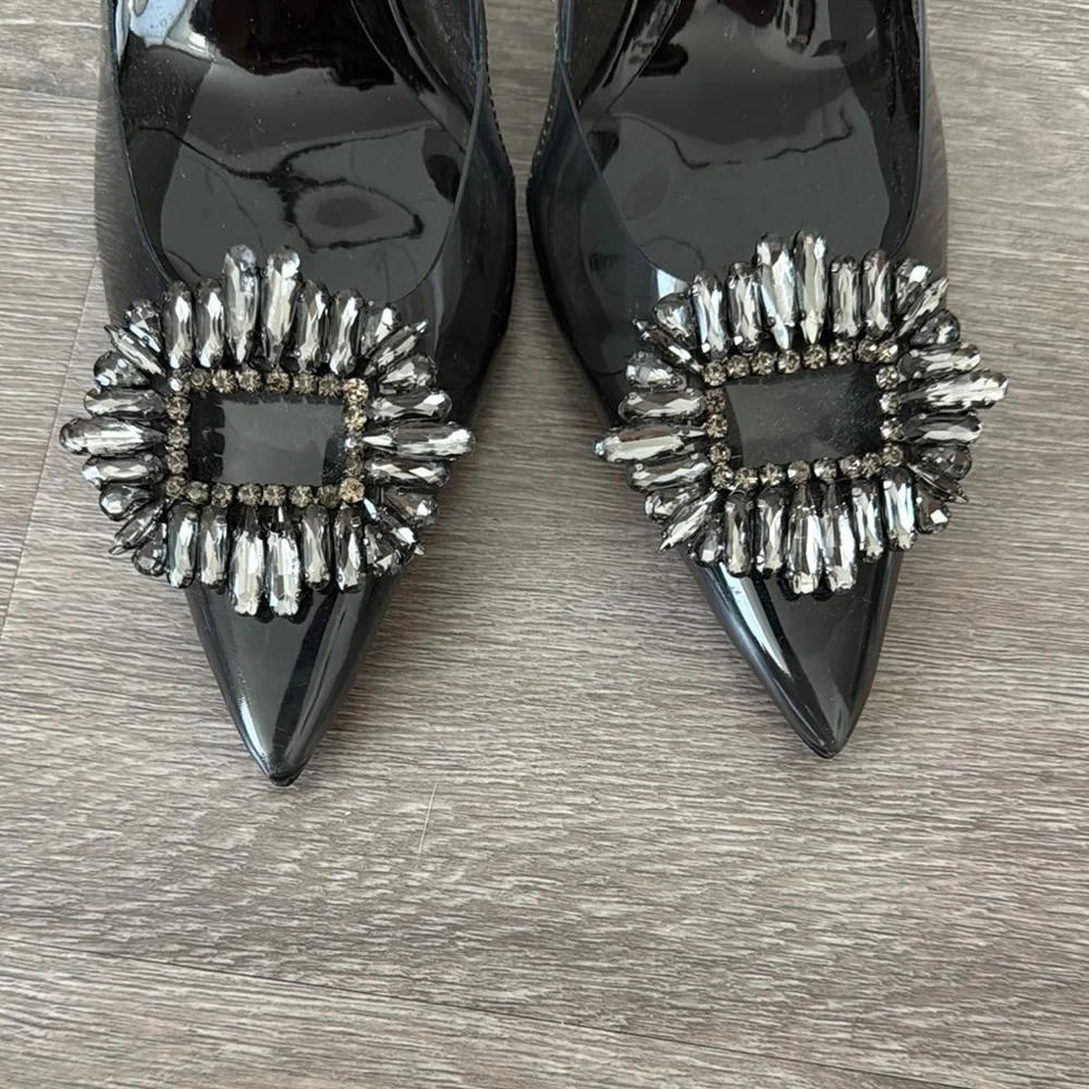 Good American Cinder-F*CKING-RELLA Jeweled Pump In Light Smoke Size 9.5